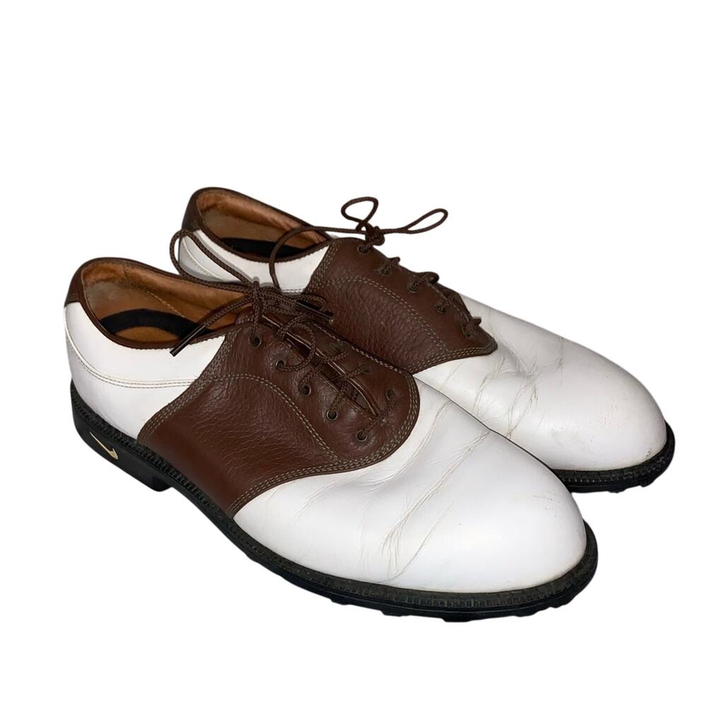 Nike Air Leather Golf Shoes Men’s 9 Brown White Spikeless Oxford
